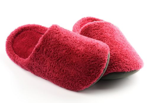 Magenta Fluffy Fleece Slippers isolated on white background