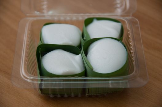 thai sweet dessert in banana leaf package
