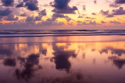 Sunset on Baga beach. Goa, India