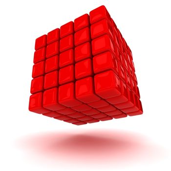 Big red cube made from small blocks