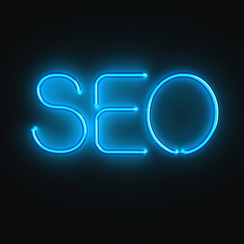 Luminous word SEO on the black background