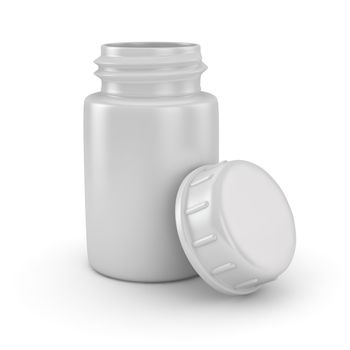 Open blank pill bottle on the white background