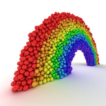 Rainbow made from many balls on white