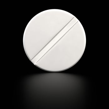Big white tablet of round shape on the black background