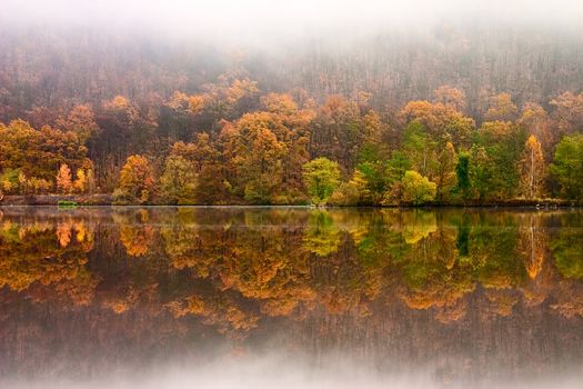 Autumn reflection on the Berounka river in Czech Republic