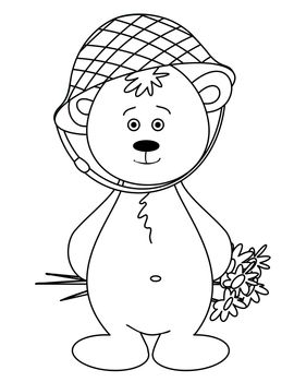 Teddy-bear in a helmet with a bouquet. Picture to Valentine's day. Contours.