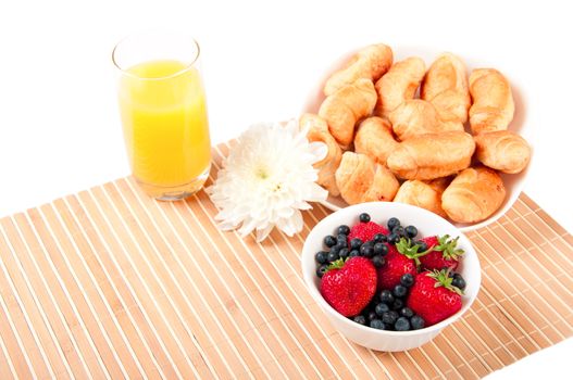 Breakfast with berries,orange juice and croissant, early breakfast