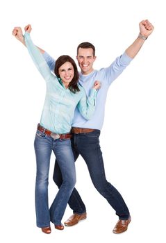 Portrait of beautiful young couple. Isolated on white