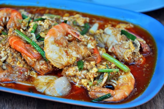 The fired curry shrimp thai food 