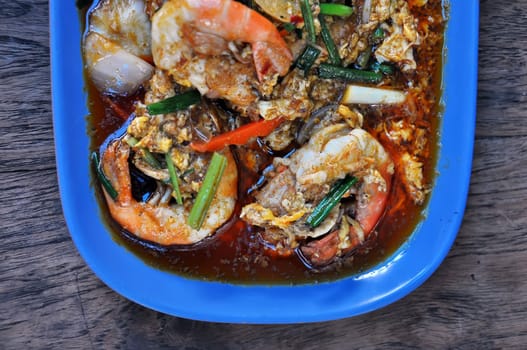 The fired curry shrimp thai food 