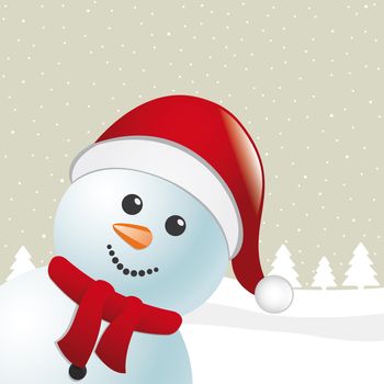 snowman with scarf and santa claus hat