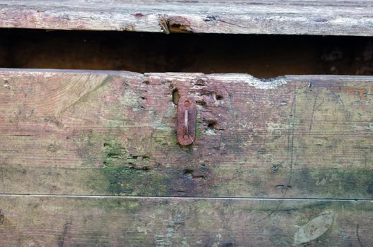 Old retro grunge rusty chest like treasure box open closeup.