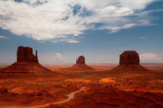 Peaks of rock formations in the Navajo Park of Monument Valley Utah