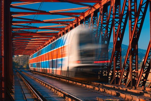 Abstract composition of moving train in the mist