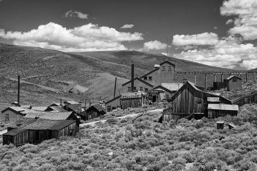 Old buildings in Bodie, an original ghost town from the late 1800s