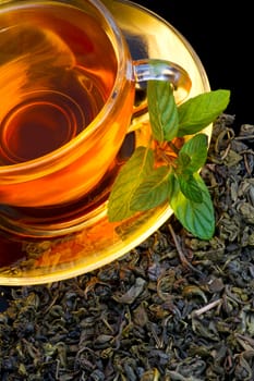 Cup of english green tea with mint