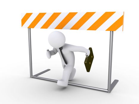 3d businessman is running below obstacle