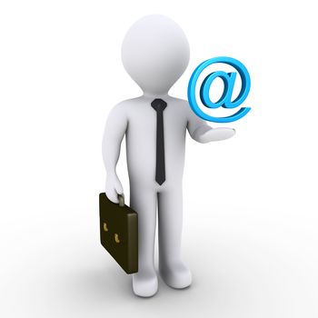 3d businessman with blue e-mail symbol over his hand