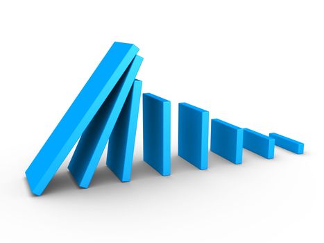 3d blue graph descending and domino effect
