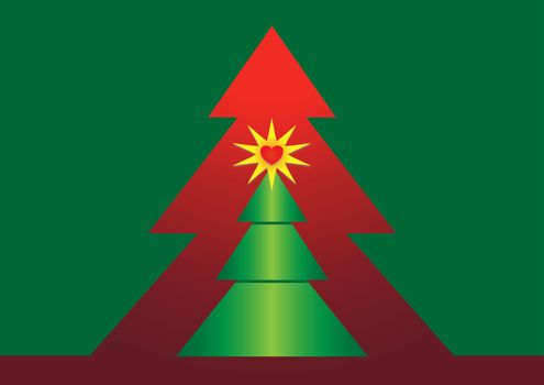 Christmas tree with red star on green background