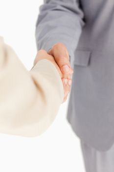 People having an agreement against white background