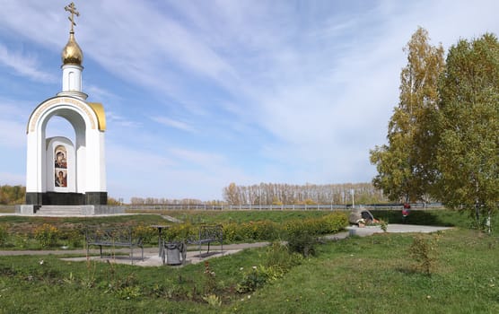 Chapel at the place of death in a road accident in Russia known human actor and governor of the Altai region, Mikhail Evdokimov