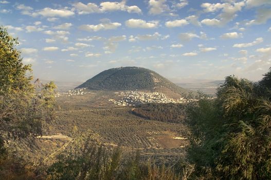 view of the biblical Mount Tabor and the Arab villages at its foot