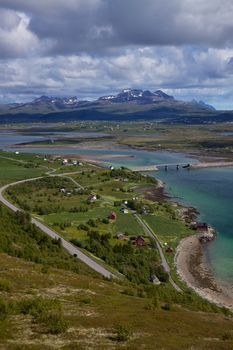 Picturesque road on island of Vestvagoy on Lofoten islands in Norway