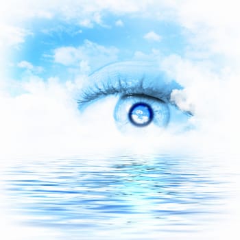 Conceptual illustration of eye overlooking water scenic