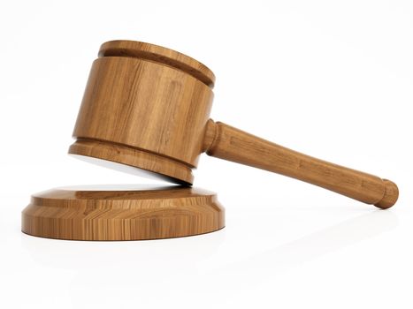 Varnished wooden gavel isolated on white
