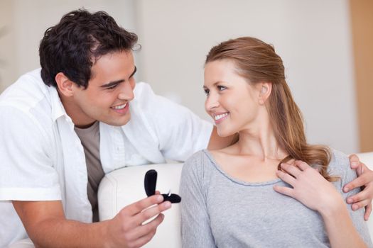 Young couple happy about their engagement