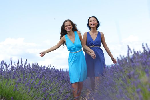 two women on lavender field