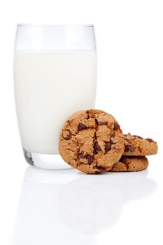 Glass of milk and cookies isolated on white