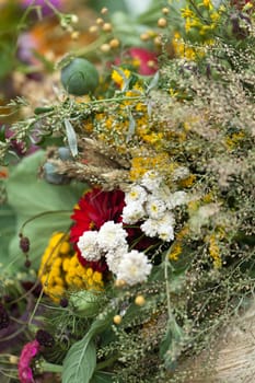 beautiful bouquets of flowers and herbs