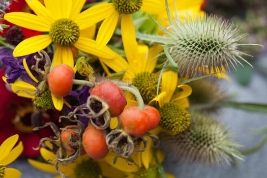beautiful bouquets of flowers and herbs