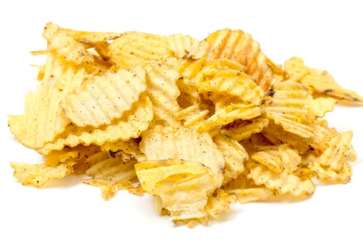 Grooved Potato Chips on white background