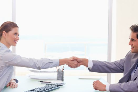 Young trading partner shaking hands