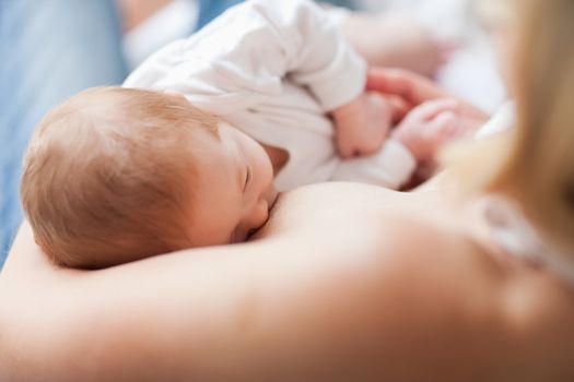 Small newborn getting suckled