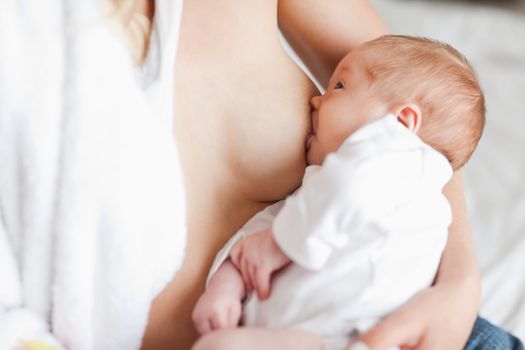 Mother suckling her small newborn