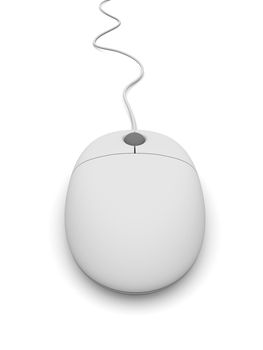 Illustration of simple white wired computer mouse isolated on white background