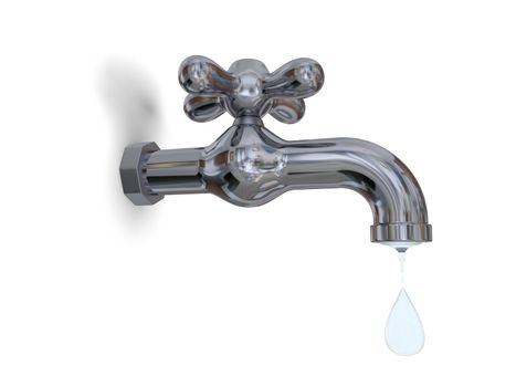 Illustration of water tap dripping with water drop isolated on white background