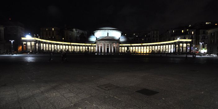 night view of Piazza Plebiscito in Naples. Italy