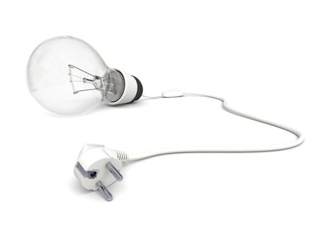 Illustration of lightbulb with disconnected power cord isolated on white background