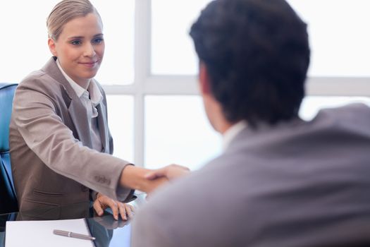 Businesswoman receiving a customer in her office