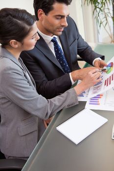 Portrait of young sales persons studying statistics in an office