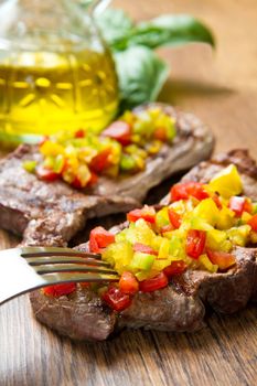 Grilled Steak Meat with cut vegetables