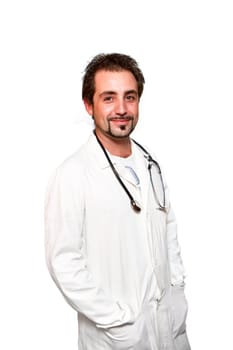 Portrait of happy doctor isolated on white background