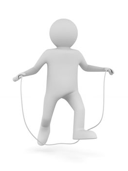 man jumps on skipping rope. Isolated 3D image