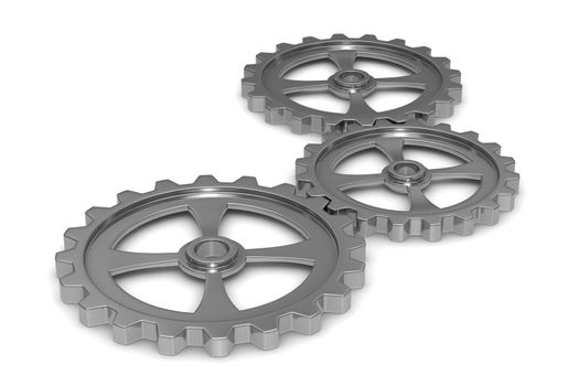 Three gears on white background. Isolated 3D image