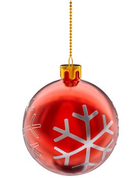 red ball bauble with decorative pattern at the shape of snowflakes for Christmas fir tree